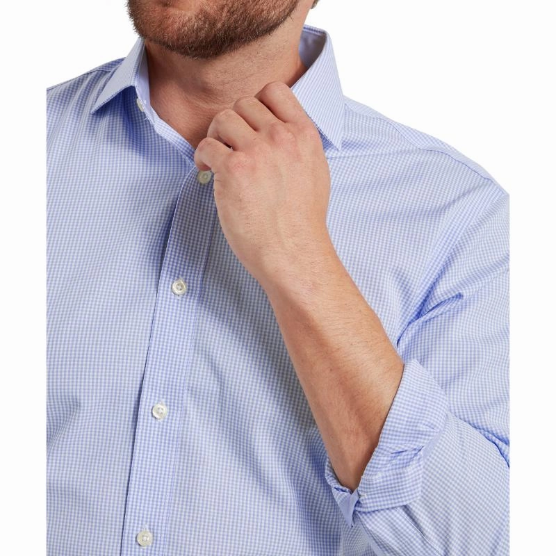 Best Seller Deal Today Only Offer Schoffel Greenwich Single Cuff Tailored Fit Mens Shirt - Light Blue Micro Check