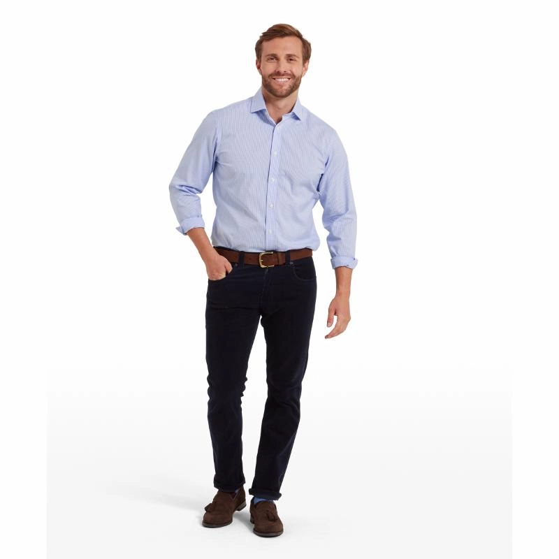 Schoffel Greenwich Single Cuff Tailored Fit Mens Shirt - Light Blue Micro Check Hot Sale Alert