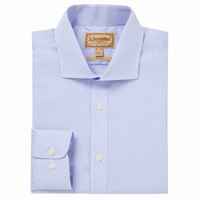 Schoffel Greenwich Single Cuff Tailored Fit Mens Shirt - Light Blue Micro Check Hot Offer Event Exclusive Savings Event