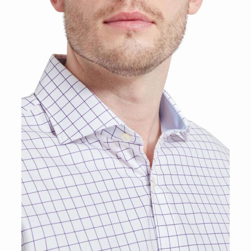 Schoffel Greenwich Single Cuff Tailored Fit Mens Shirt - Purple Check Grab It Fast MustHave Clearance