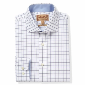 Schoffel Greenwich Single Cuff Tailored Fit Mens Shirt - Purple Check Trending Now Offer Grab Your Deal Today