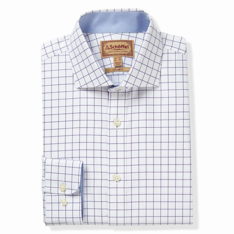 Schoffel Greenwich Single Cuff Tailored Fit Mens Shirt - Purple Check Trending Now Offer Grab Your Deal Today