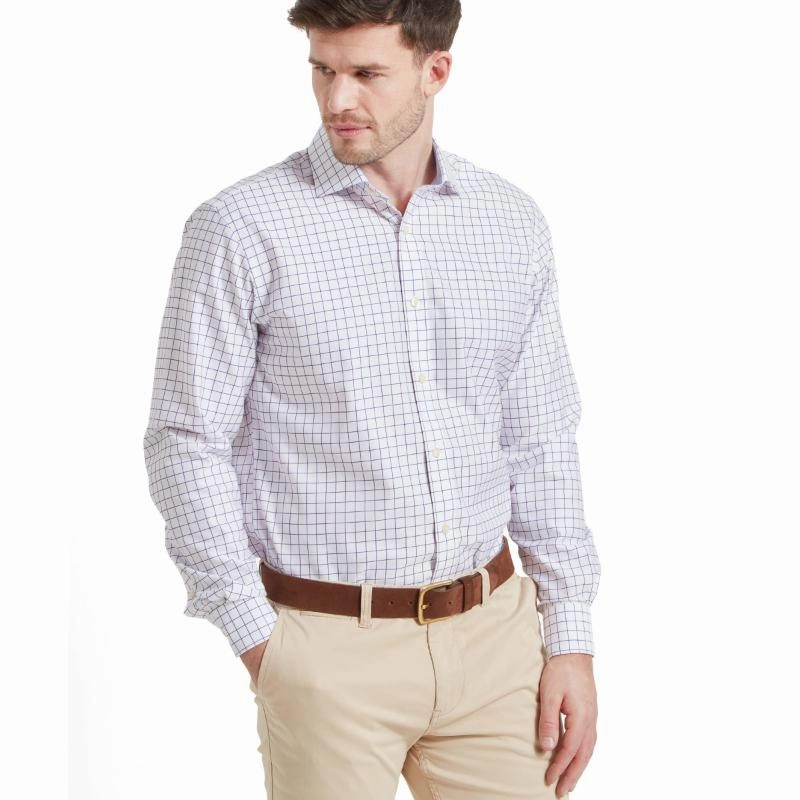 Trending Offer Today Schoffel Greenwich Single Cuff Tailored Fit Mens Shirt - Purple Check