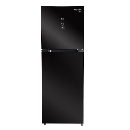 Unionair Top Mount Refrigerator, Two doorNo frost, 370Lit, Black Glass with Silver