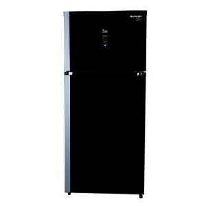 Unionair Top Mount Refrigerator, Two doorNo frost, 440Lit, Black Glass with Silver