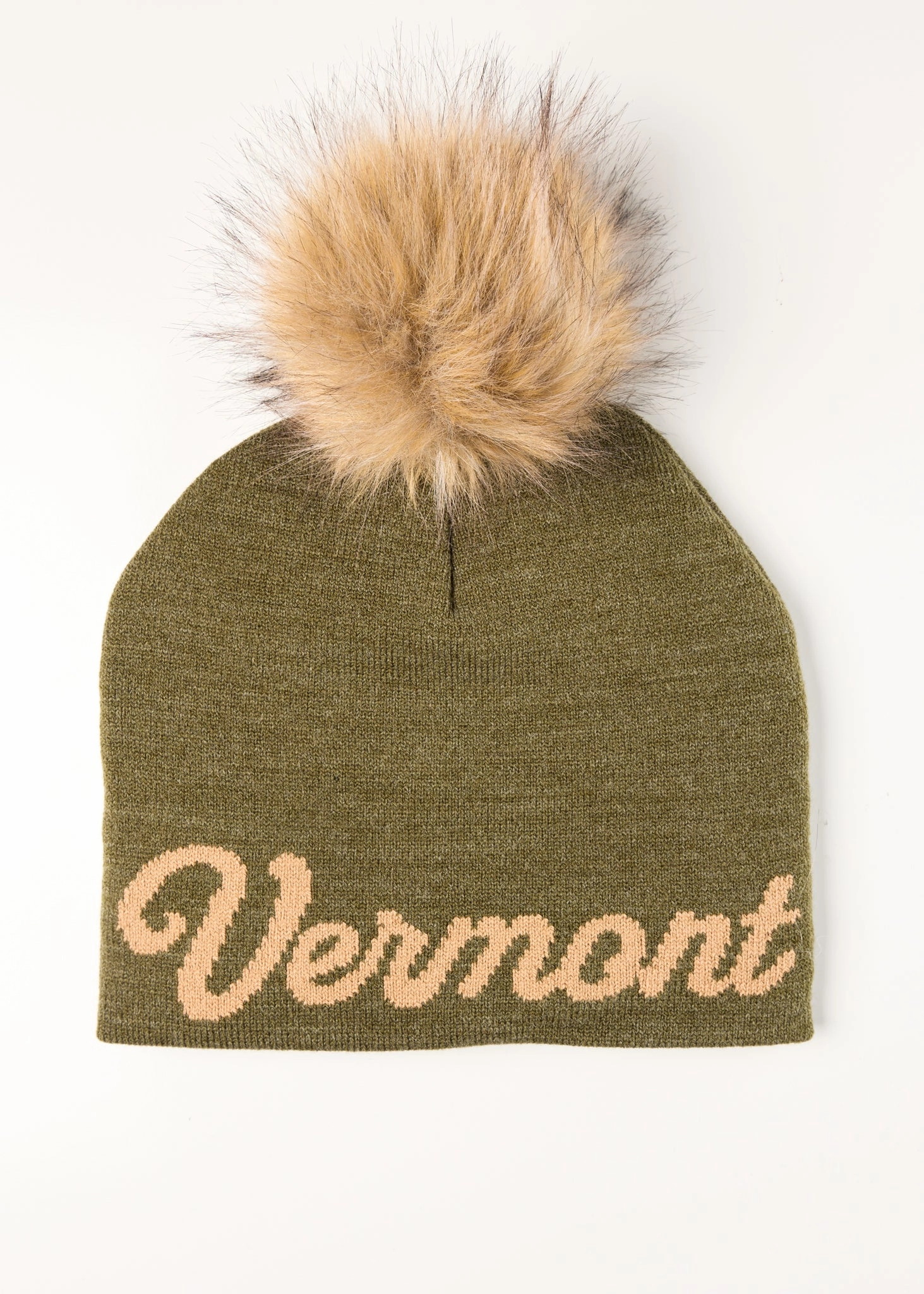 Vermont Cursive Midi Faux Fur Pom Beanie Mega Discount Today