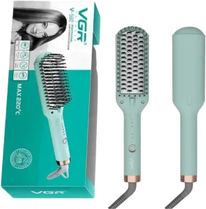 VGR Ionic Hair Straightener Brush, 5 Settings Ceramic Heating, Green