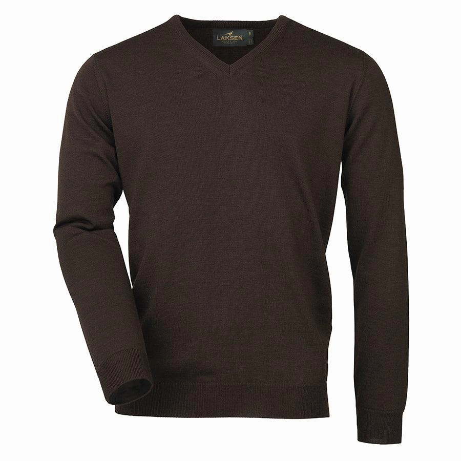 Steal the Deal Now Hot Pick Online Laksen Sussex V-Neck Mens Merino Jumper - Chocolate