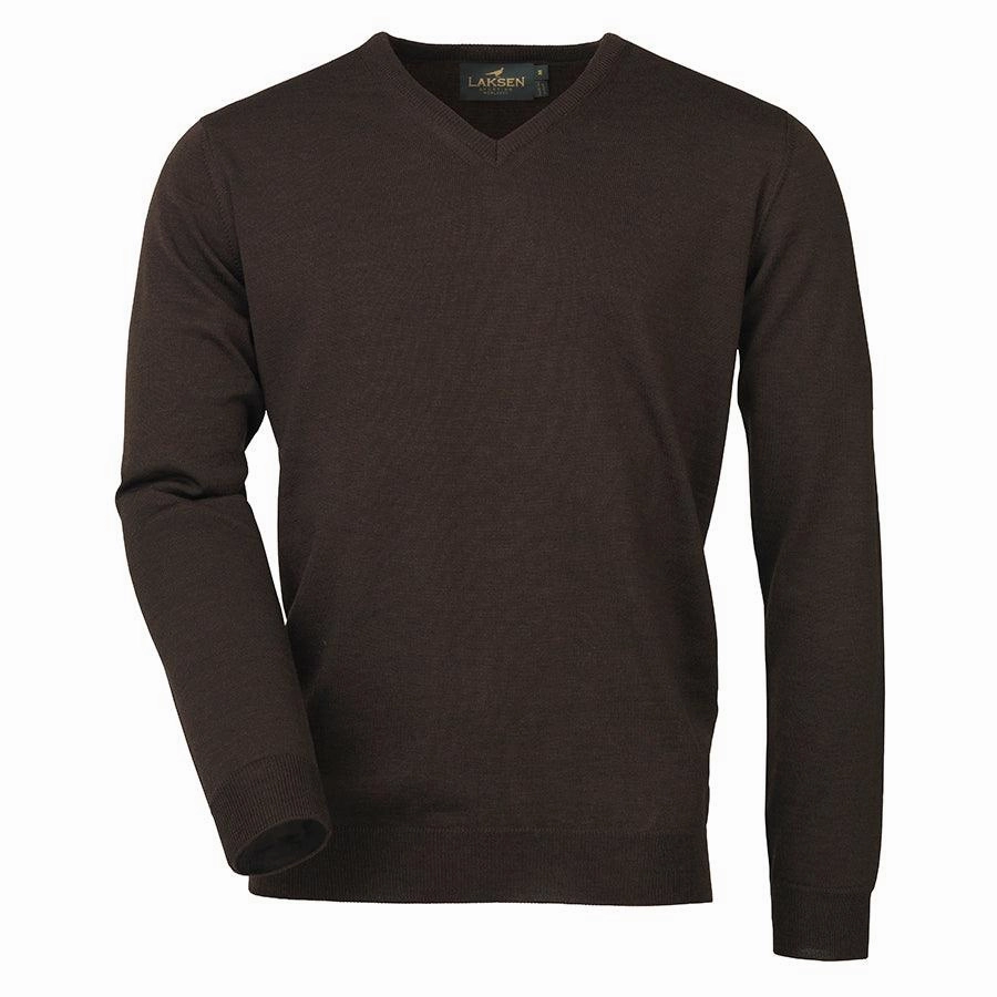 Laksen Sussex V-Neck Mens Merino Jumper - Chocolate Special Price Today Clearance Sale
