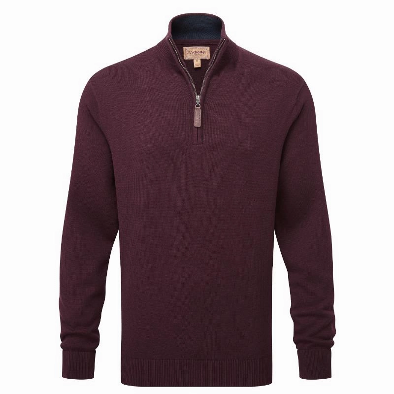 Shop Today Save Schoffel Calton Cotton Cashmere 1/4 Zip Mens Jumper - Wine