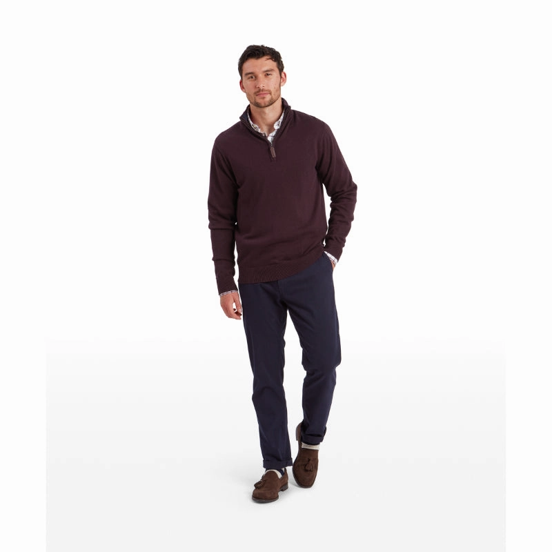 Schoffel Calton Cotton Cashmere 1/4 Zip Mens Jumper - Wine Dont Miss This Steal Trending Now Offer