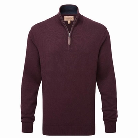 Shop Today Save Schoffel Calton Cotton Cashmere 1/4 Zip Mens Jumper - Wine