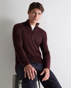 Best Seller Deal Men'S Regent Fine Gauge Cashmere Half Zip Jumper Claret Red