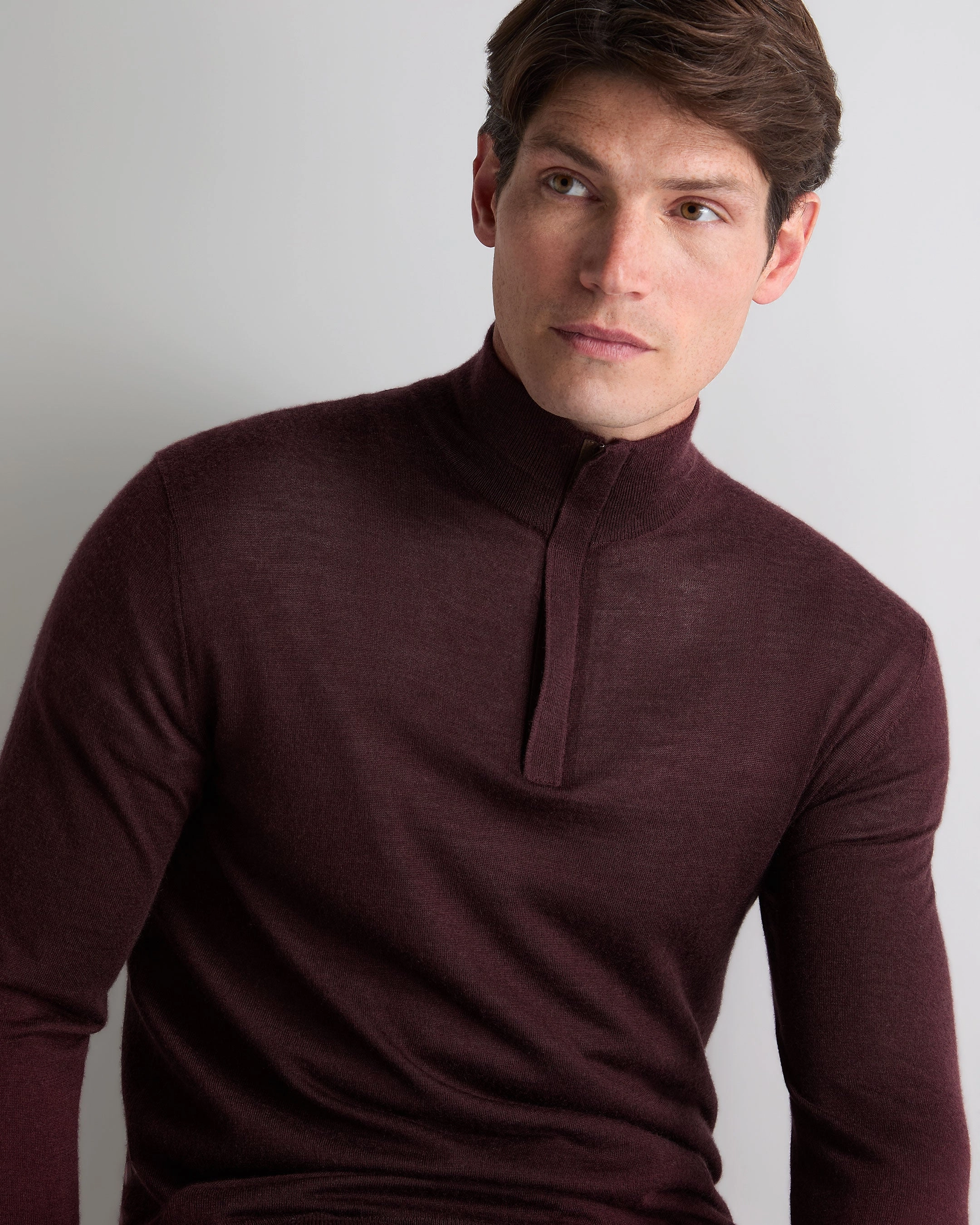 Men'S Regent Fine Gauge Cashmere Half Zip Jumper Claret Red Today Only Special Exclusive Online Discount
