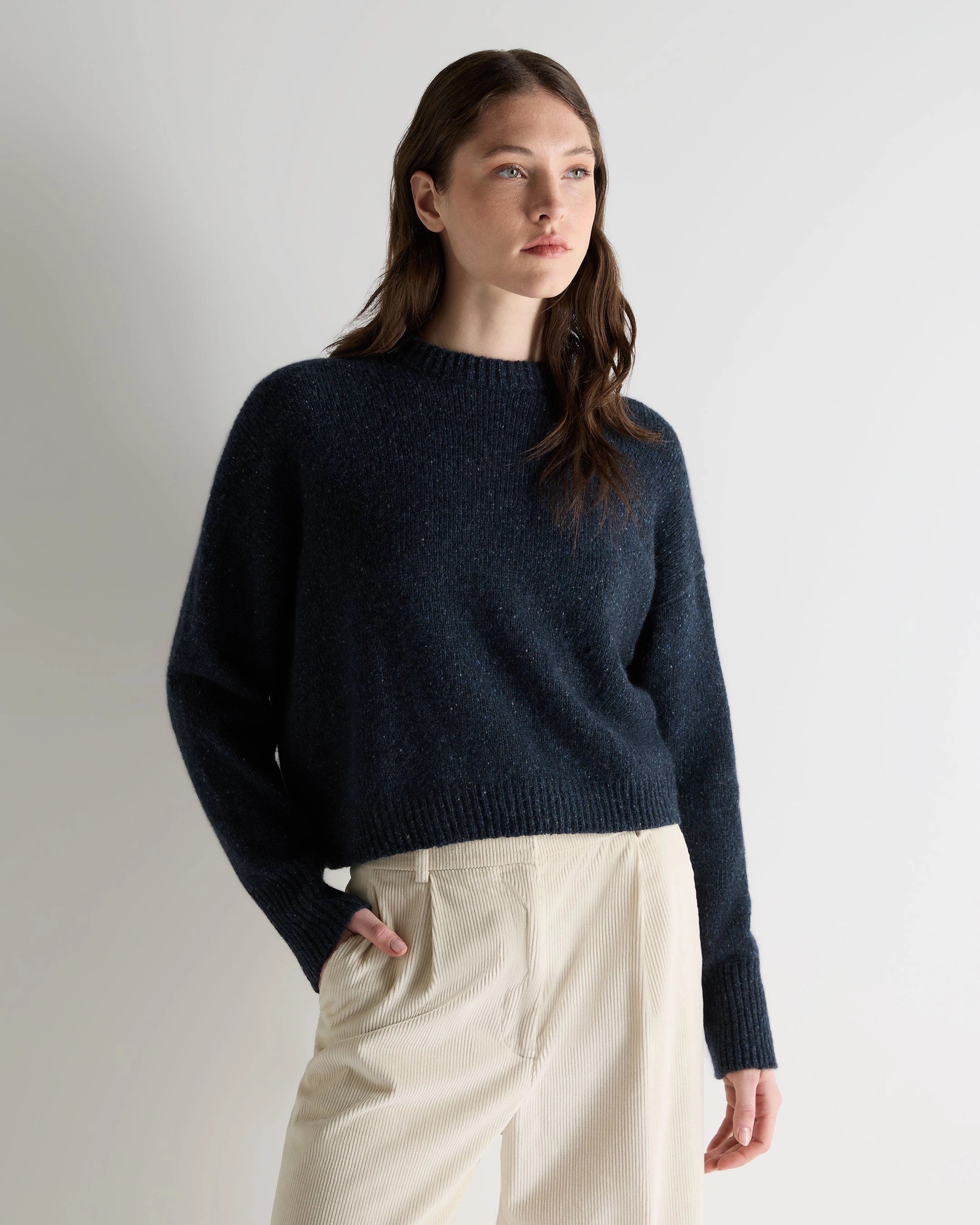Dont Miss Hot Deals Women'S Cropped Marl Cashmere Jumper Atlantic Blue Melange