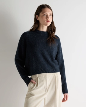 Clearance Sale Women'S Cropped Marl Cashmere Jumper Atlantic Blue Melange