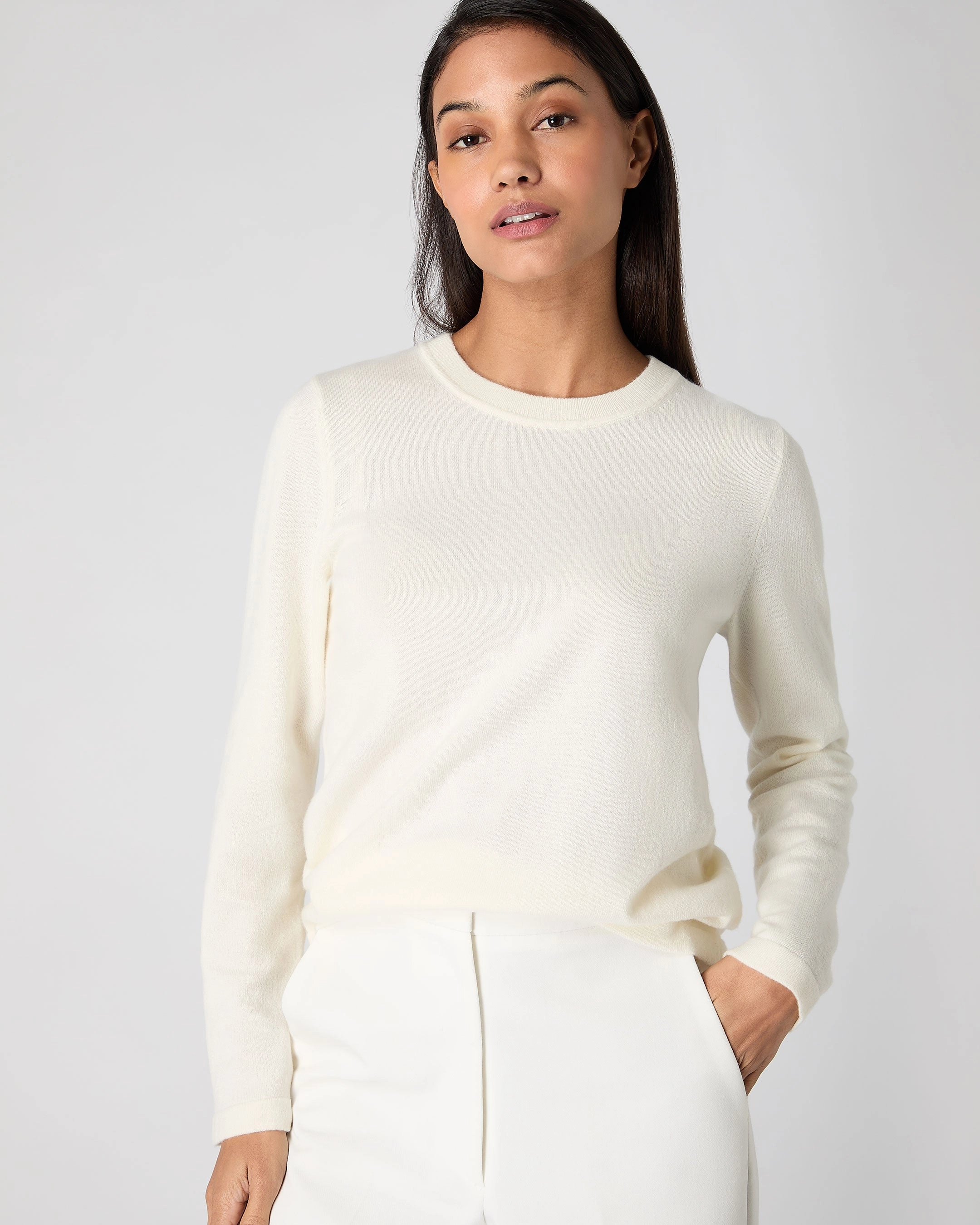 Women'S Hallie Round Neck Cashmere Jumper New Ivory White Best Price Today
