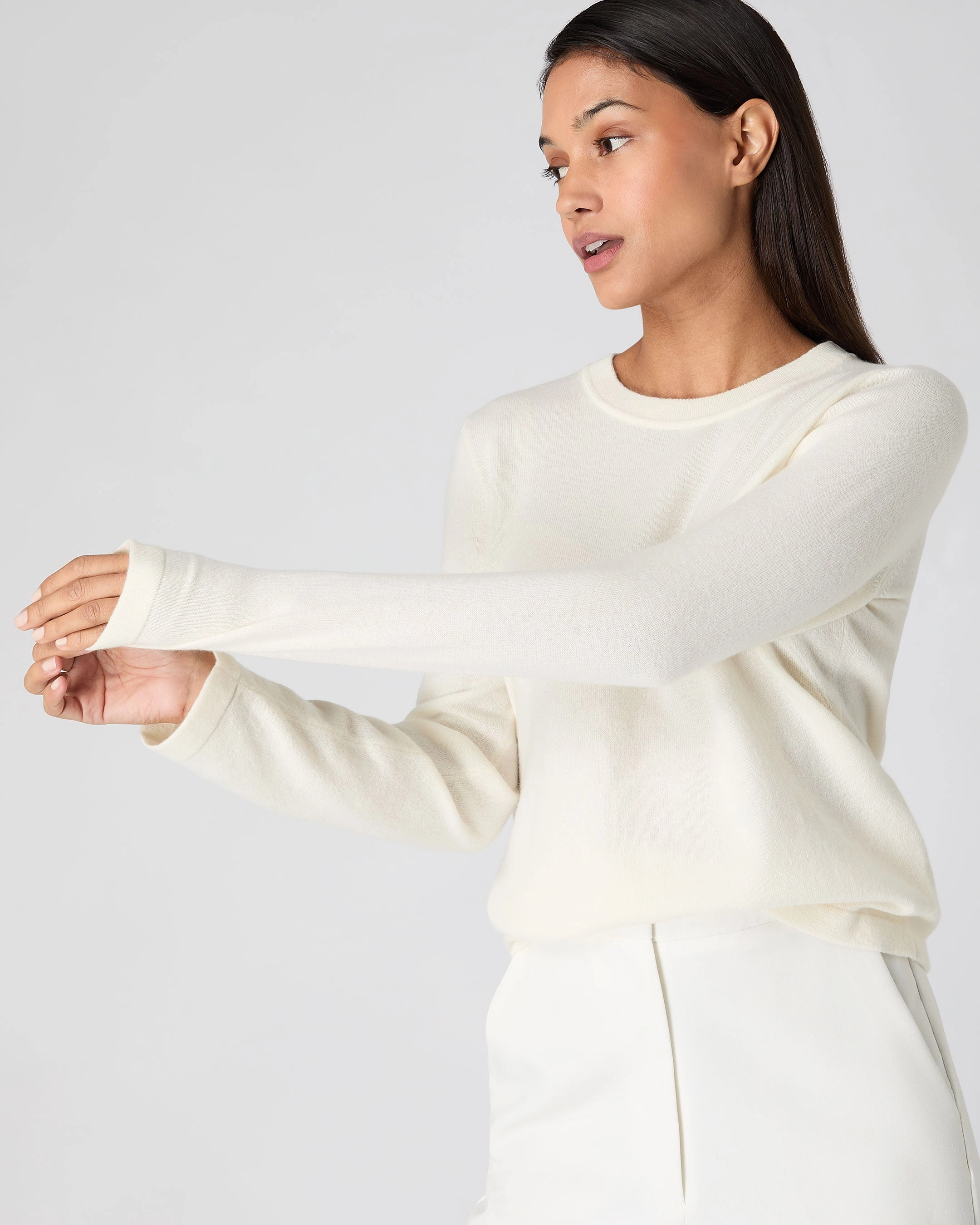 Women'S Hallie Round Neck Cashmere Jumper New Ivory White Hot Deal Alert