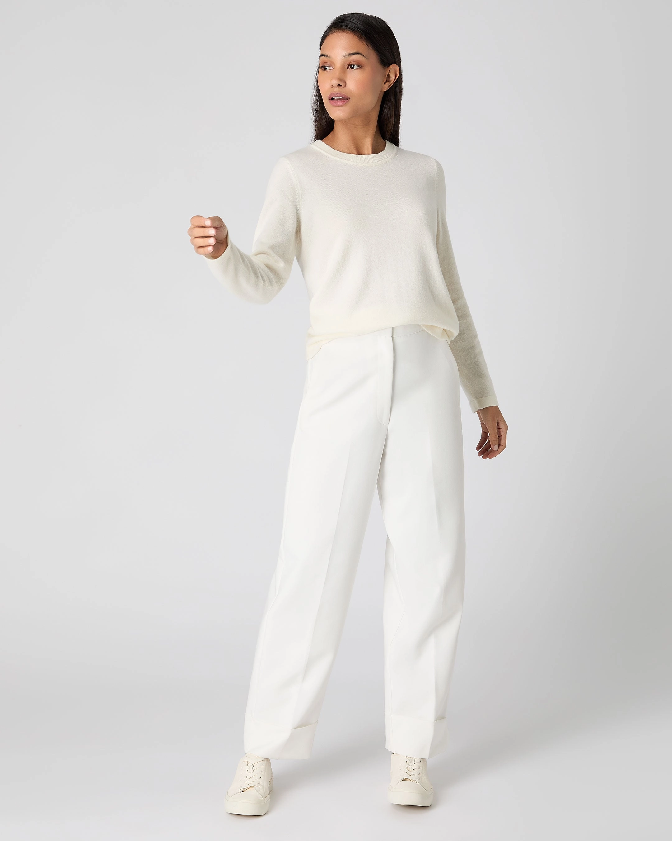 Women'S Hallie Round Neck Cashmere Jumper New Ivory White Hot Sale Today Mega Online Discount