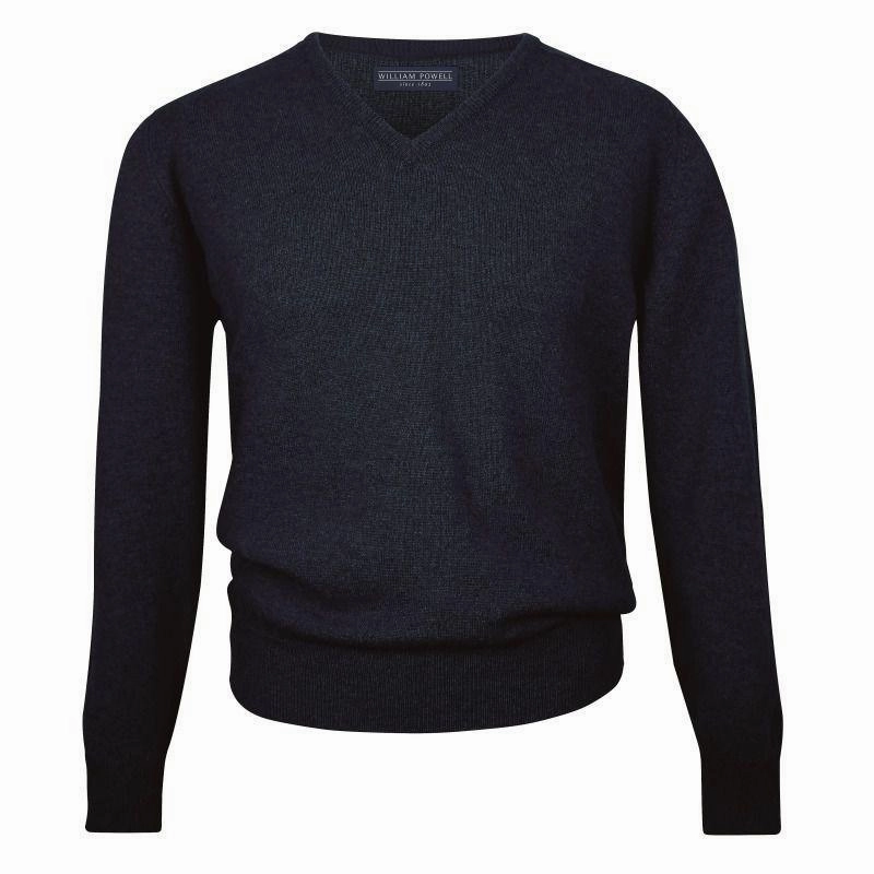 Todays Hot Pick William Powell Leven Mens Lambswool V Neck Jumper - Navy