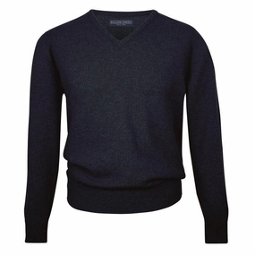 Shop Grab Offer Hot Pick Online William Powell Leven Mens Lambswool V Neck Jumper - Navy