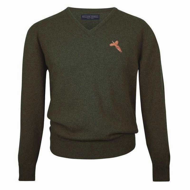 Mega Discount Today William Powell Mens Lambswool Easy Care V-Neck Pheasant Jumper - Seaweed