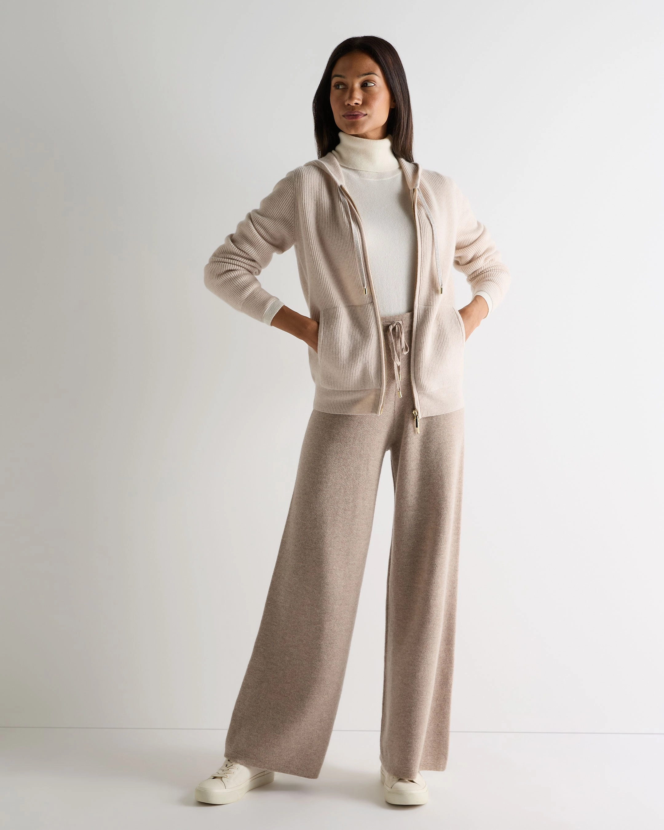 Women'S Ada Ribbed Cashmere Hoodie Ecru White Todays Trending Deals