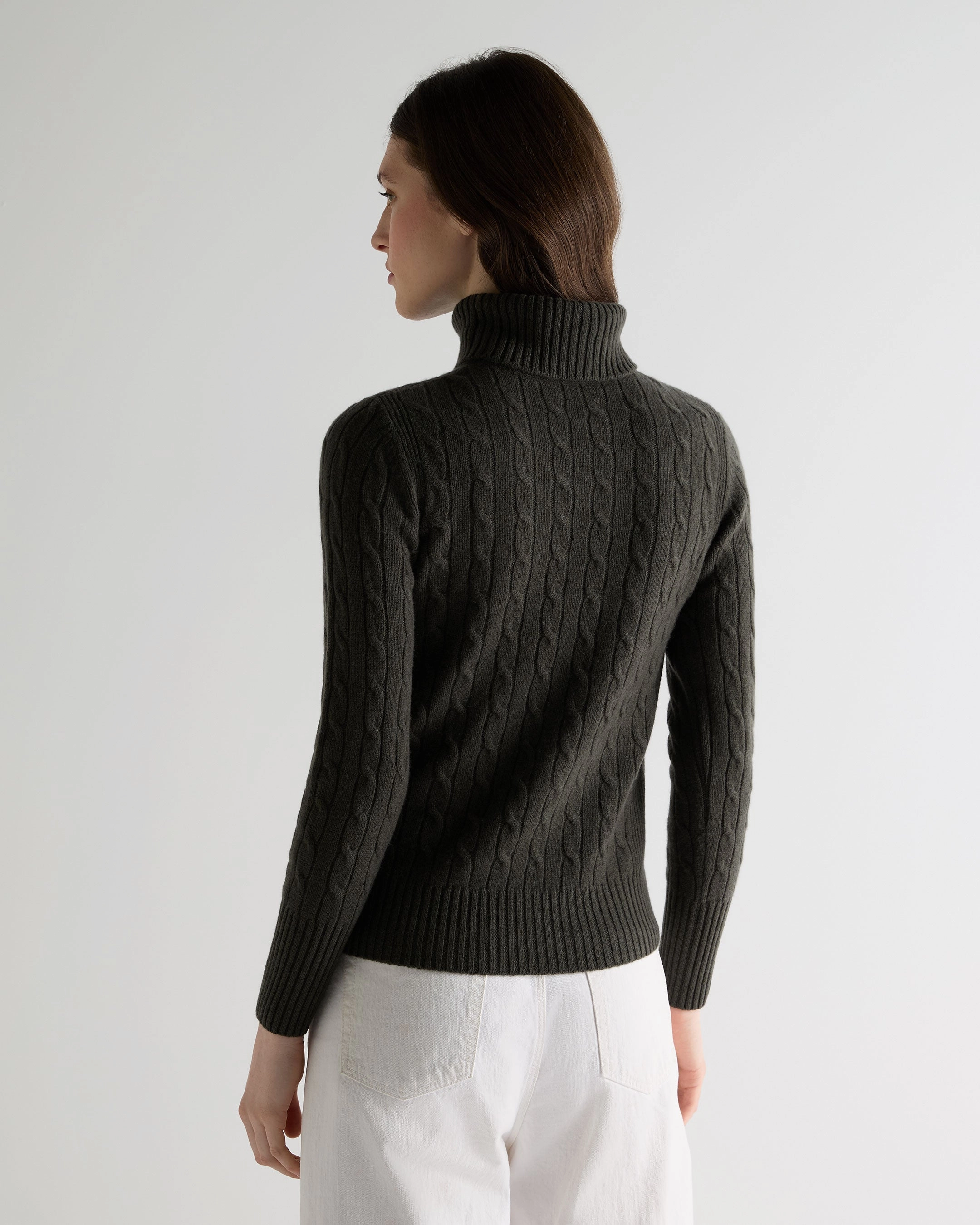 Women'S Adelyn Cable Roll Cashmere Jumper Arabica Khaki Green MustHave Gift Ideas Weekend Flash Offer