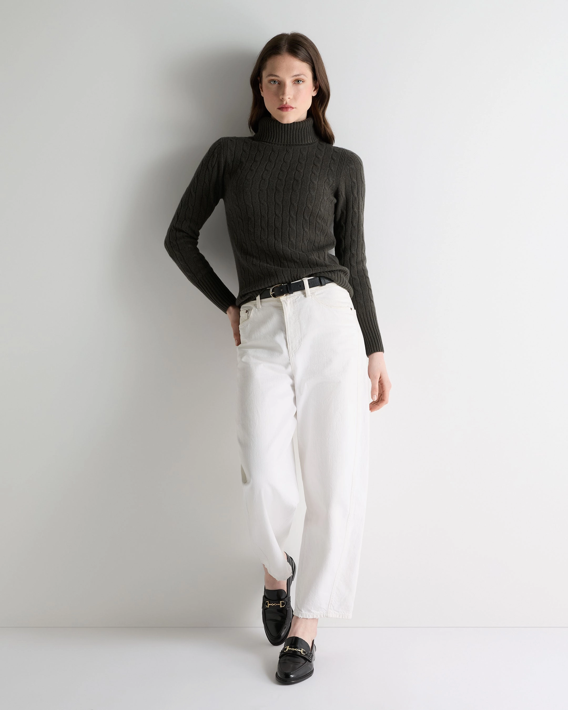 Women'S Adelyn Cable Roll Cashmere Jumper Arabica Khaki Green Gift Sale Event Shop Grab Offer