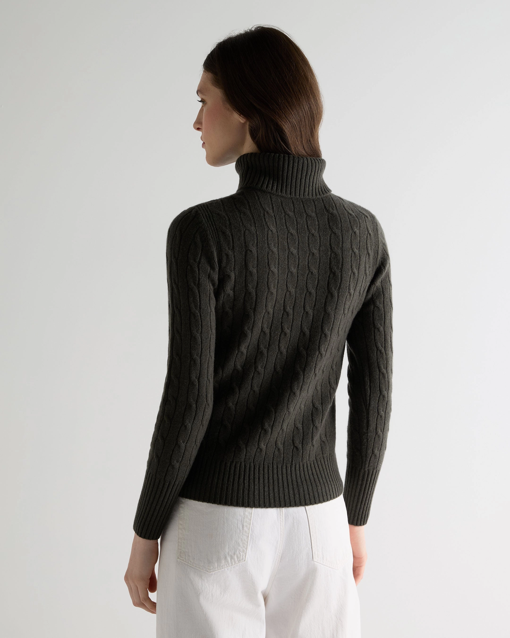 Gift Sale Event Flash Sale Now Women'S Adelyn Cable Roll Cashmere Jumper Arabica Khaki Green