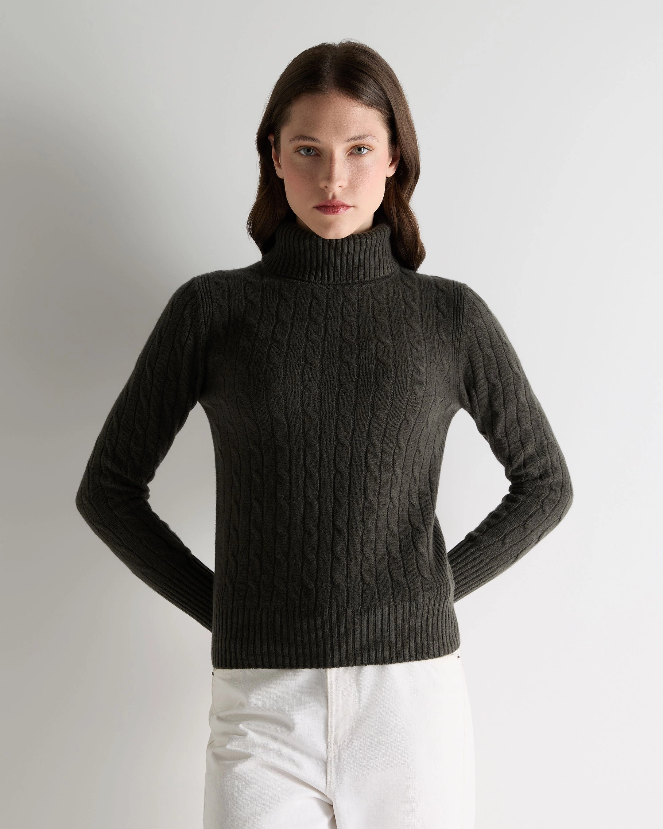 Hot Clearance Now Shop Smart Save Women'S Adelyn Cable Roll Cashmere Jumper Arabica Khaki Green