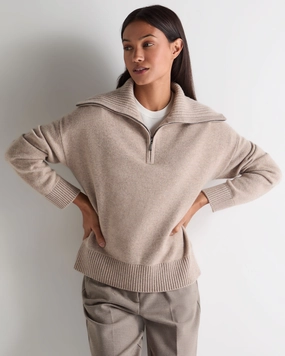 Women'S Cashmere Half Zip Cashmere Jumper Oatmeal Brown Hot Pick Deal Special Price Today