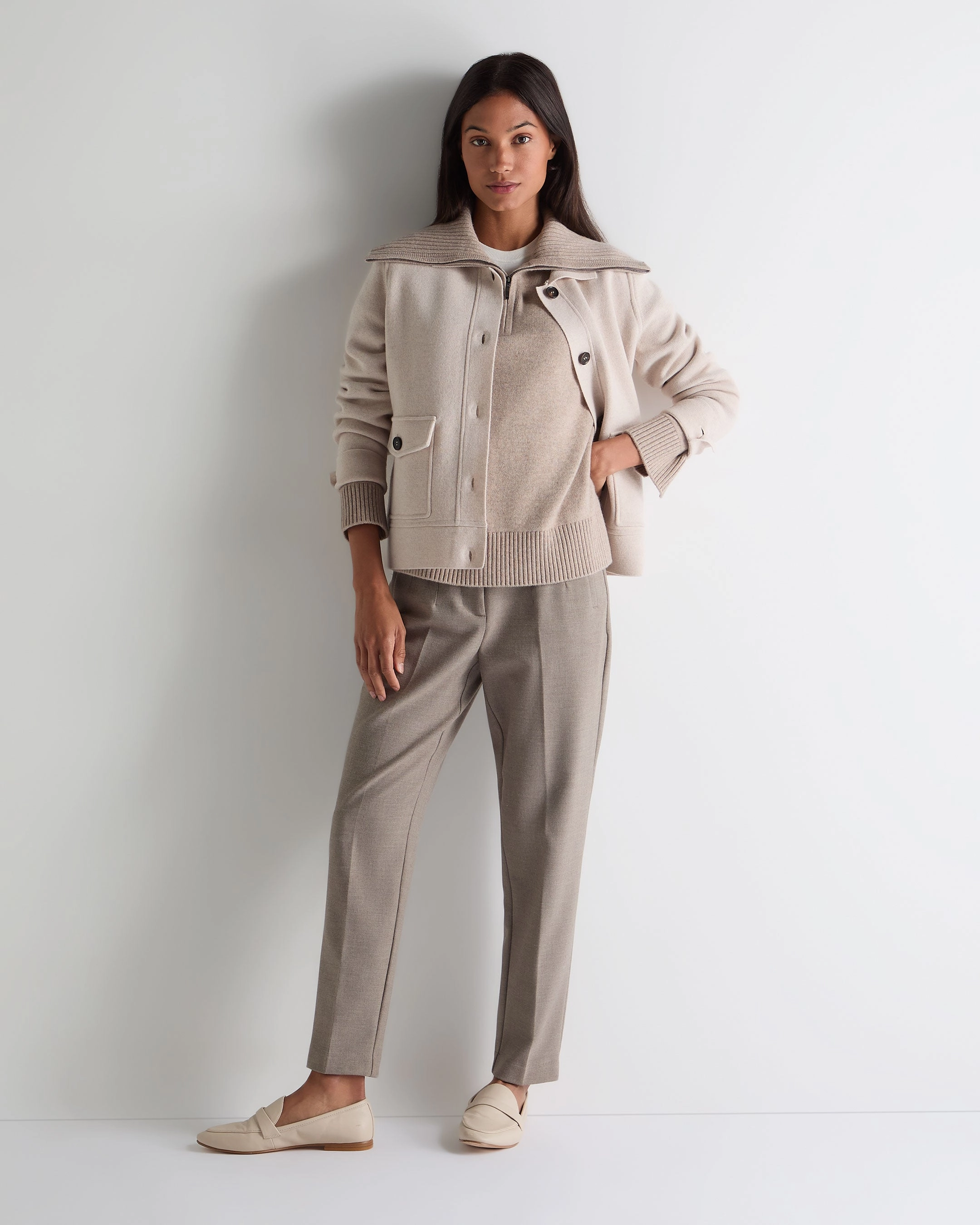 Women'S Cashmere Half Zip Cashmere Jumper Oatmeal Brown Grab It Now Hot Discount Deal