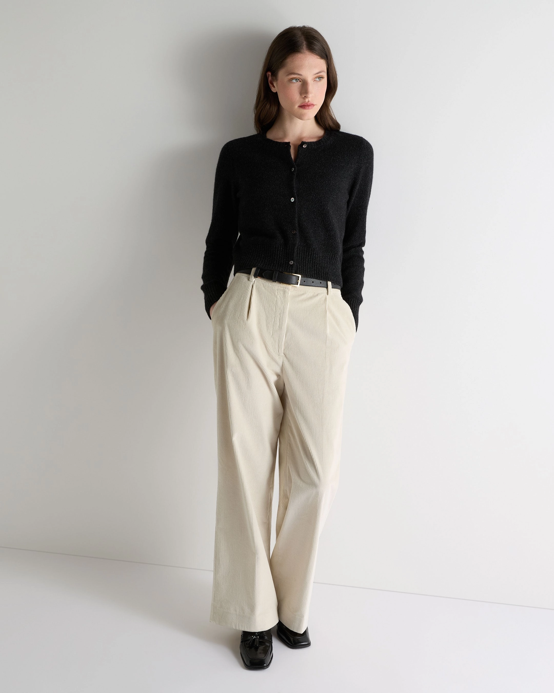 Trending Deals Today Shop Grab Offer Women'S Chunky Crop Cashmere Cardigan Charcoal Grey Melange