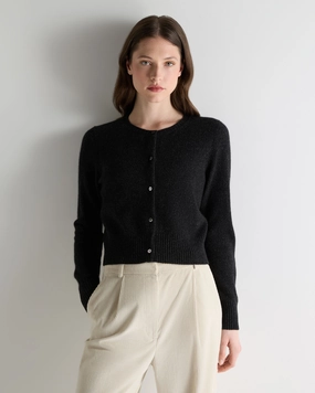 Clearance Alert Now Women'S Chunky Crop Cashmere Cardigan Charcoal Grey Melange
