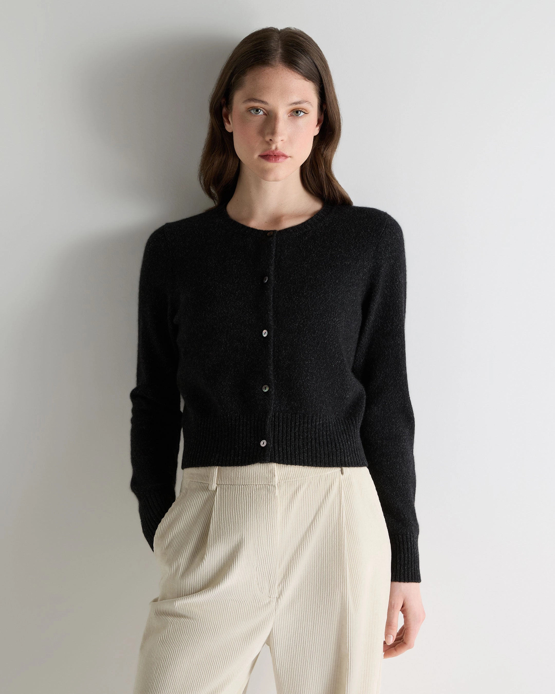 Clearance Alert Now Women'S Chunky Crop Cashmere Cardigan Charcoal Grey Melange