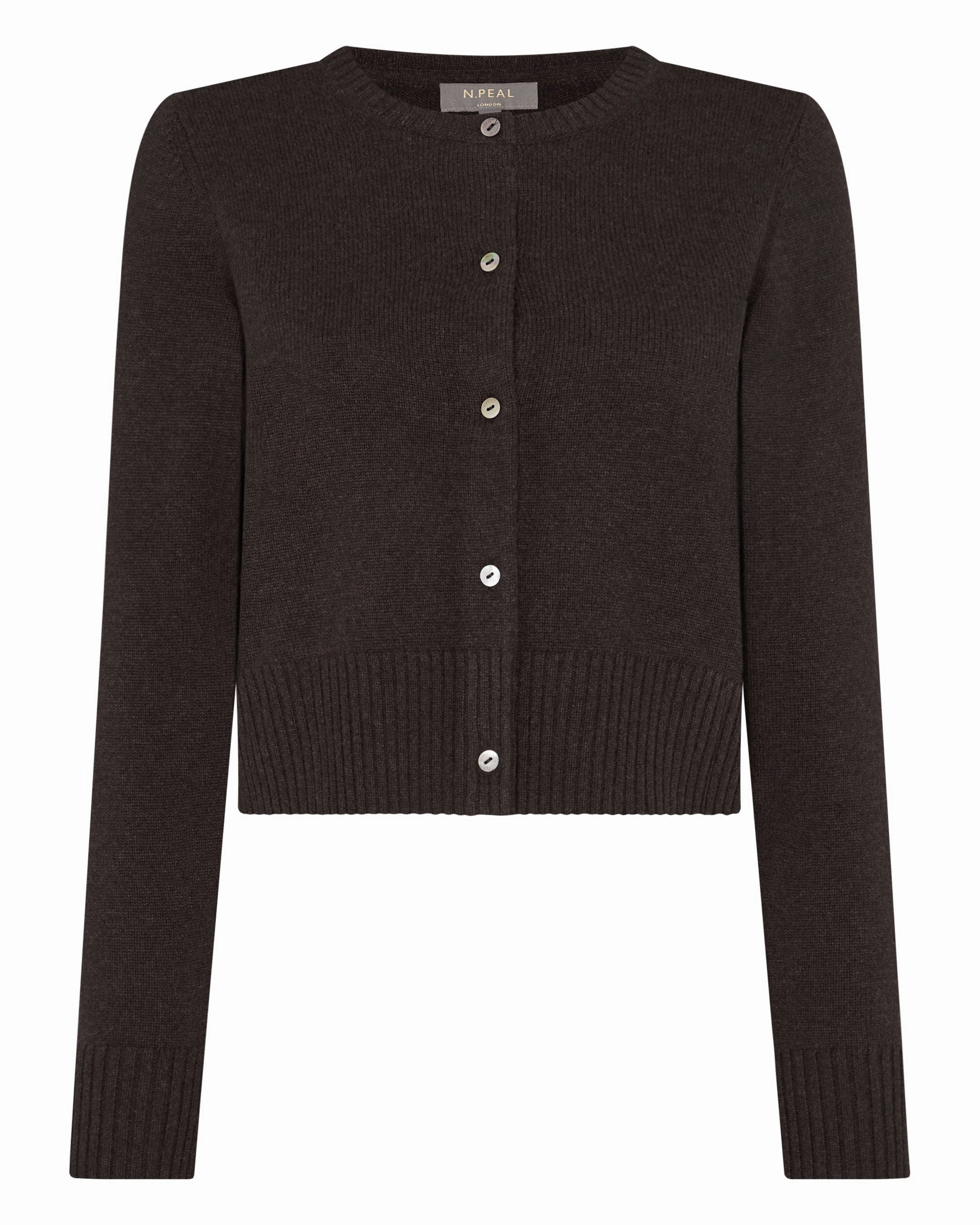 Women'S Chunky Crop Cashmere Cardigan Chocolate Brown Exclusive Savings Event