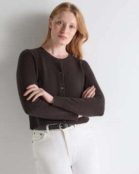 Women'S Chunky Crop Cashmere Cardigan Chocolate Brown Trending Now Discount