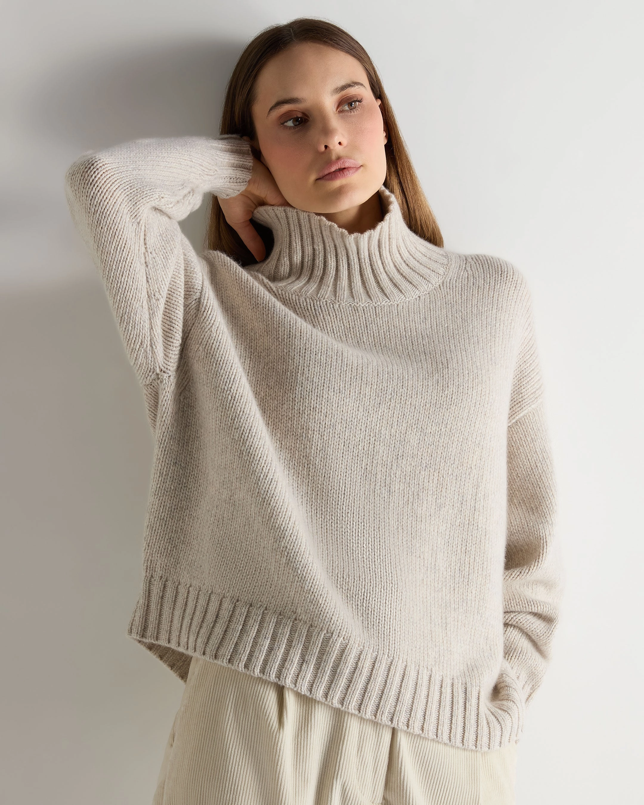 Women'S Chunky Funnel Neck Cashmere Jumper Ash Grey Marl Grab Save Today