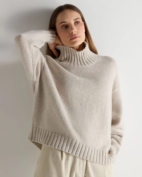 Perfect Gift Sale Women'S Chunky Funnel Neck Cashmere Jumper Ash Grey Marl