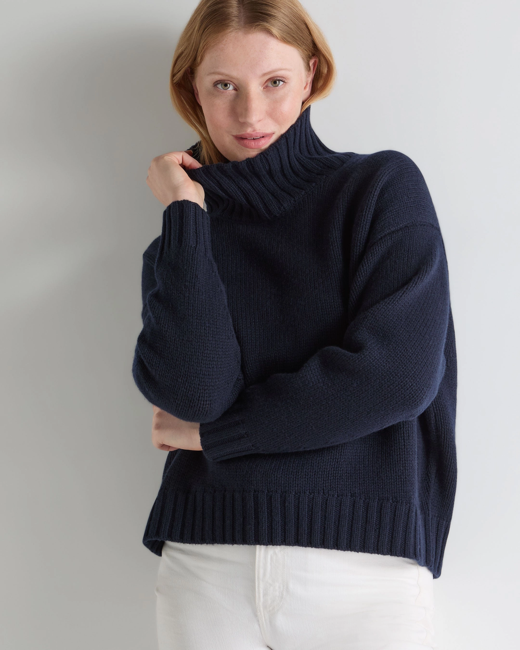 Special Steal Event Women'S Chunky Funnel Neck Cashmere Jumper Navy Blue