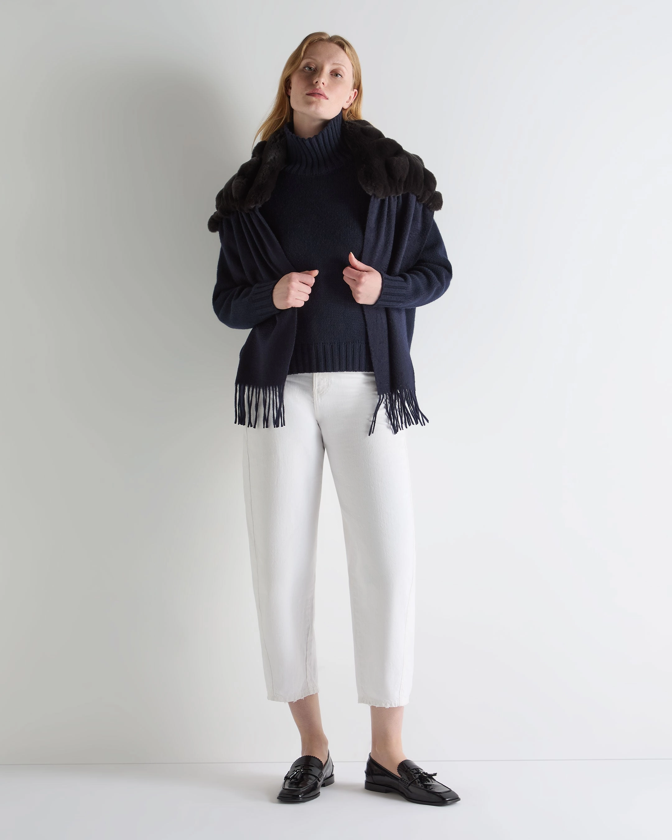 Women'S Chunky Funnel Neck Cashmere Jumper Navy Blue Shop Todays Picks