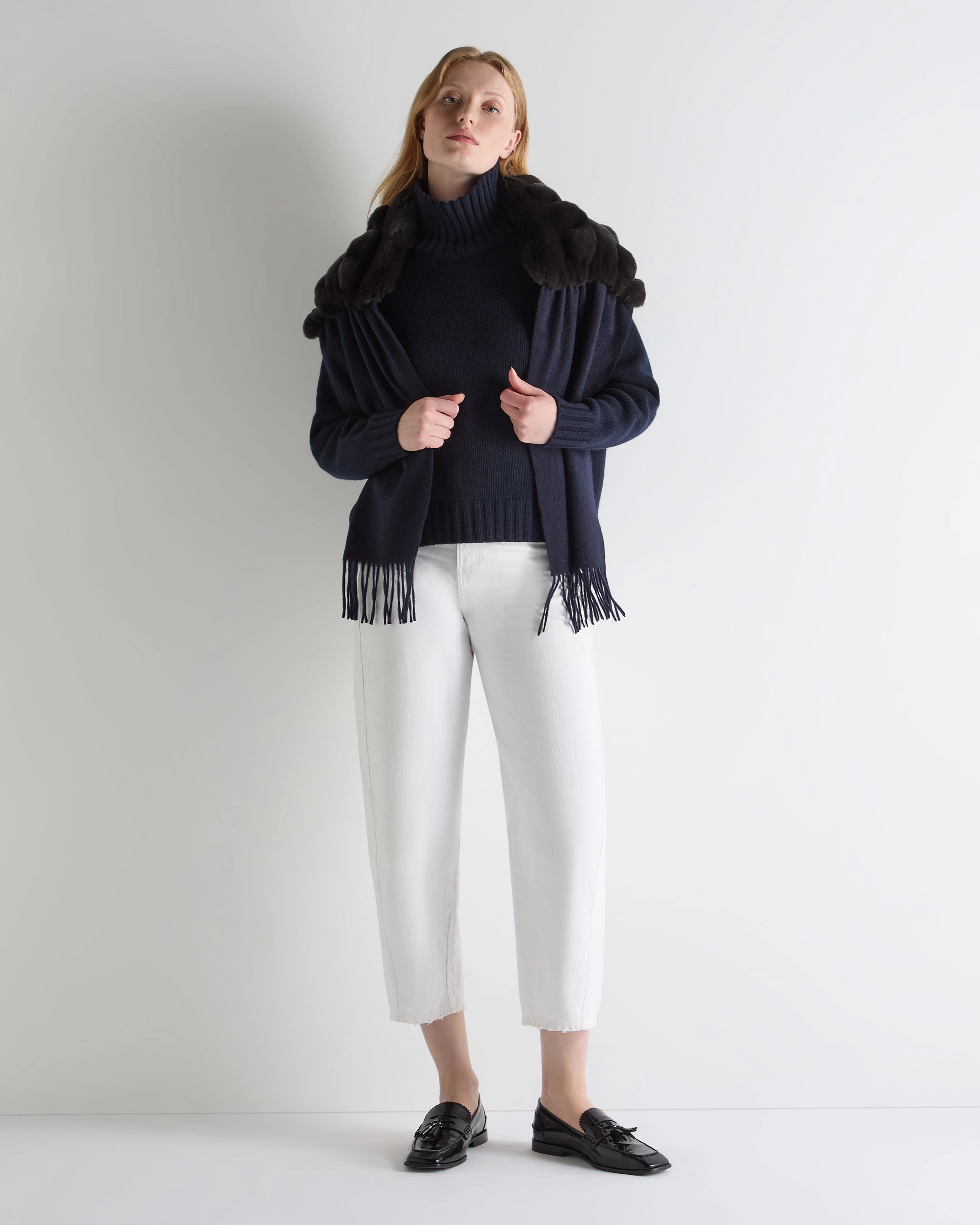 Hot Picks Today Women'S Chunky Funnel Neck Cashmere Jumper Navy Blue