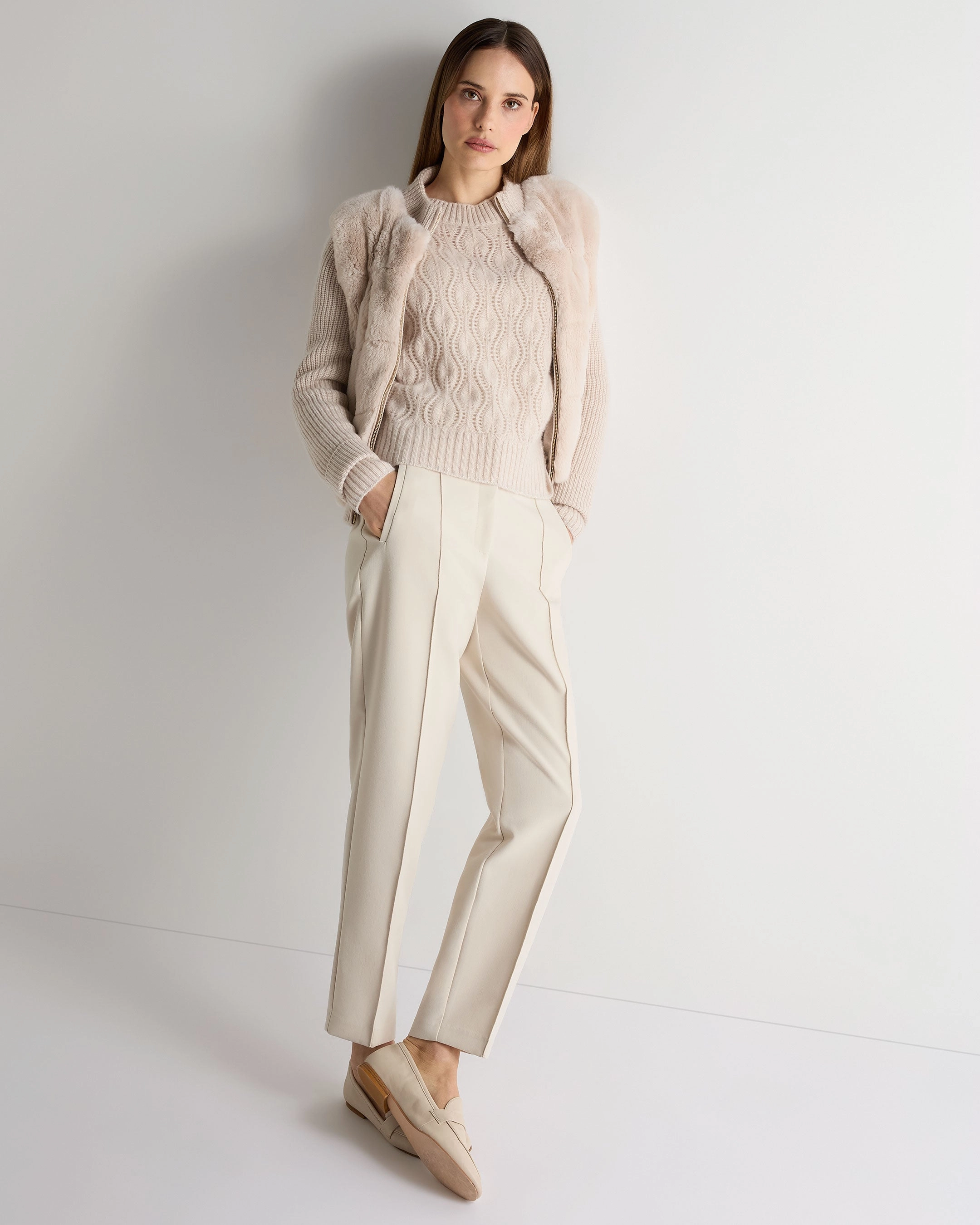 Gift Sale Event Women'S Chunky Lace Stitch Cashmere Jumper Ecru White