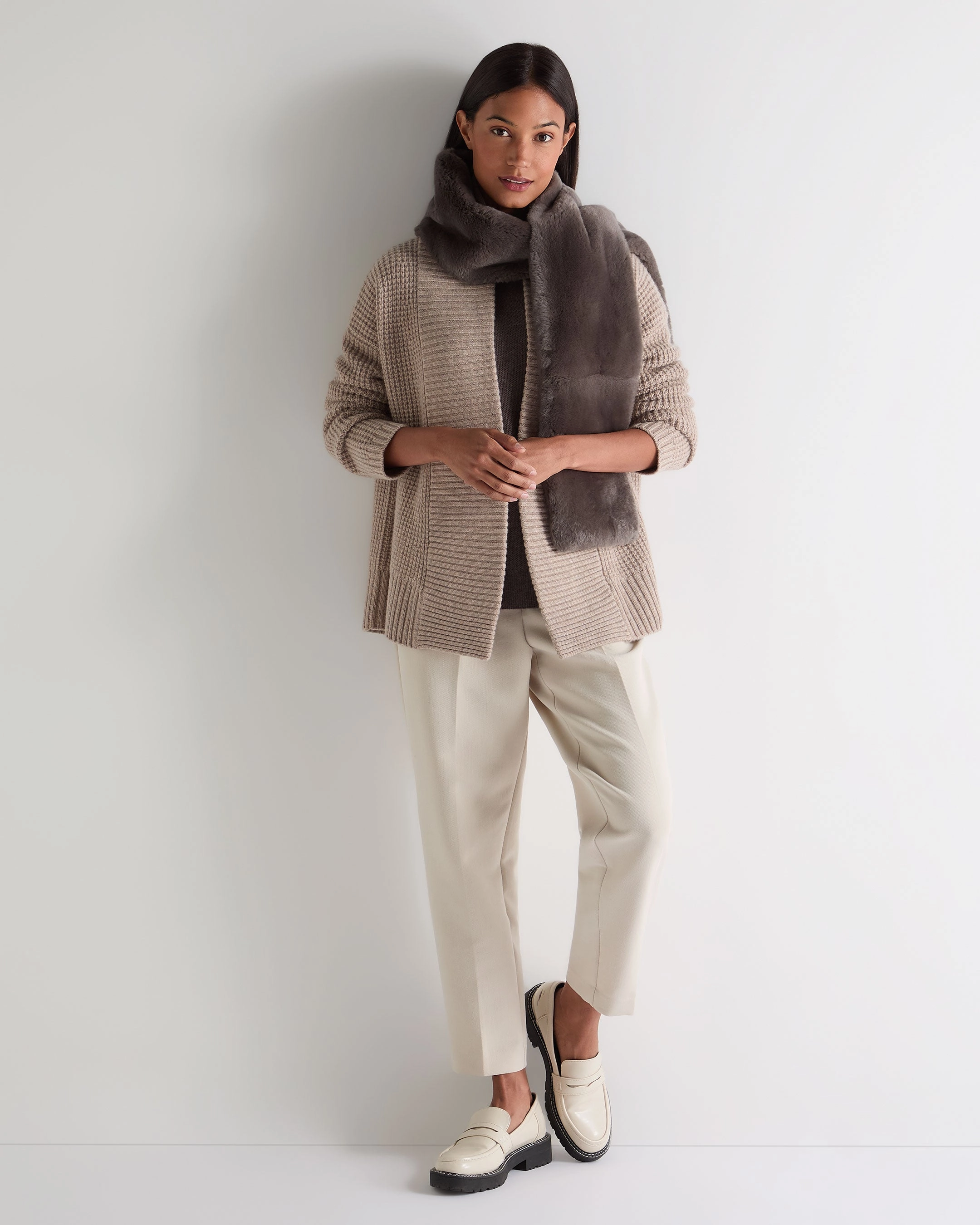 Limited Time Sale Clearance Savings Now Women'S Chunky Moss Stitch Cashmere Cardigan Oatmeal Brown