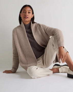 Women'S Chunky Moss Stitch Cashmere Cardigan Oatmeal Brown Price Drop Frenzy