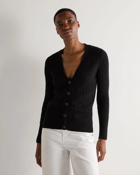 Deal of the Day Women'S Clara Cable V Neck Cashmere Cardigan Black