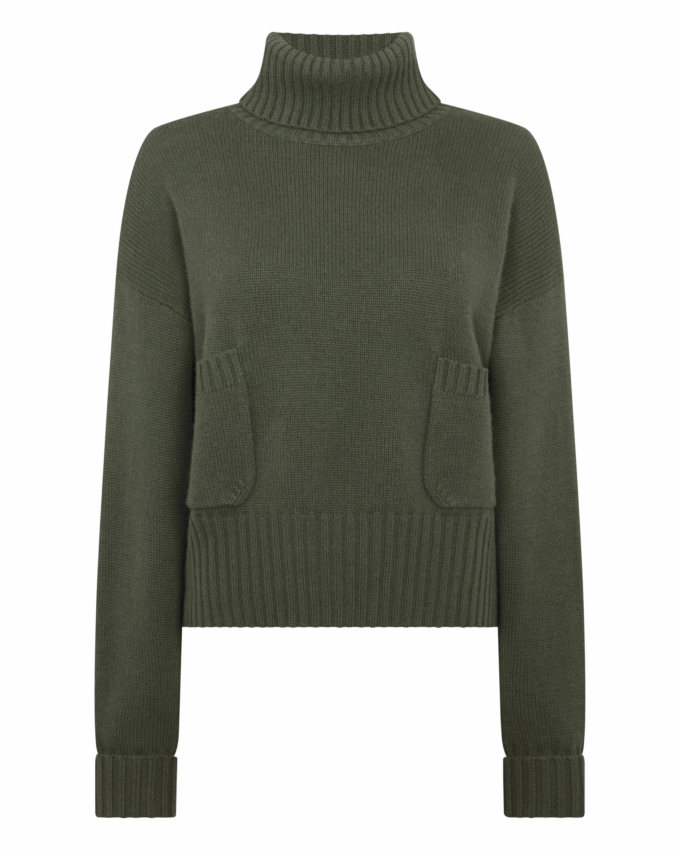 Women'S Cropped Roll Neck Cashmere Jumper Army Green Save More Online Shop Save Big