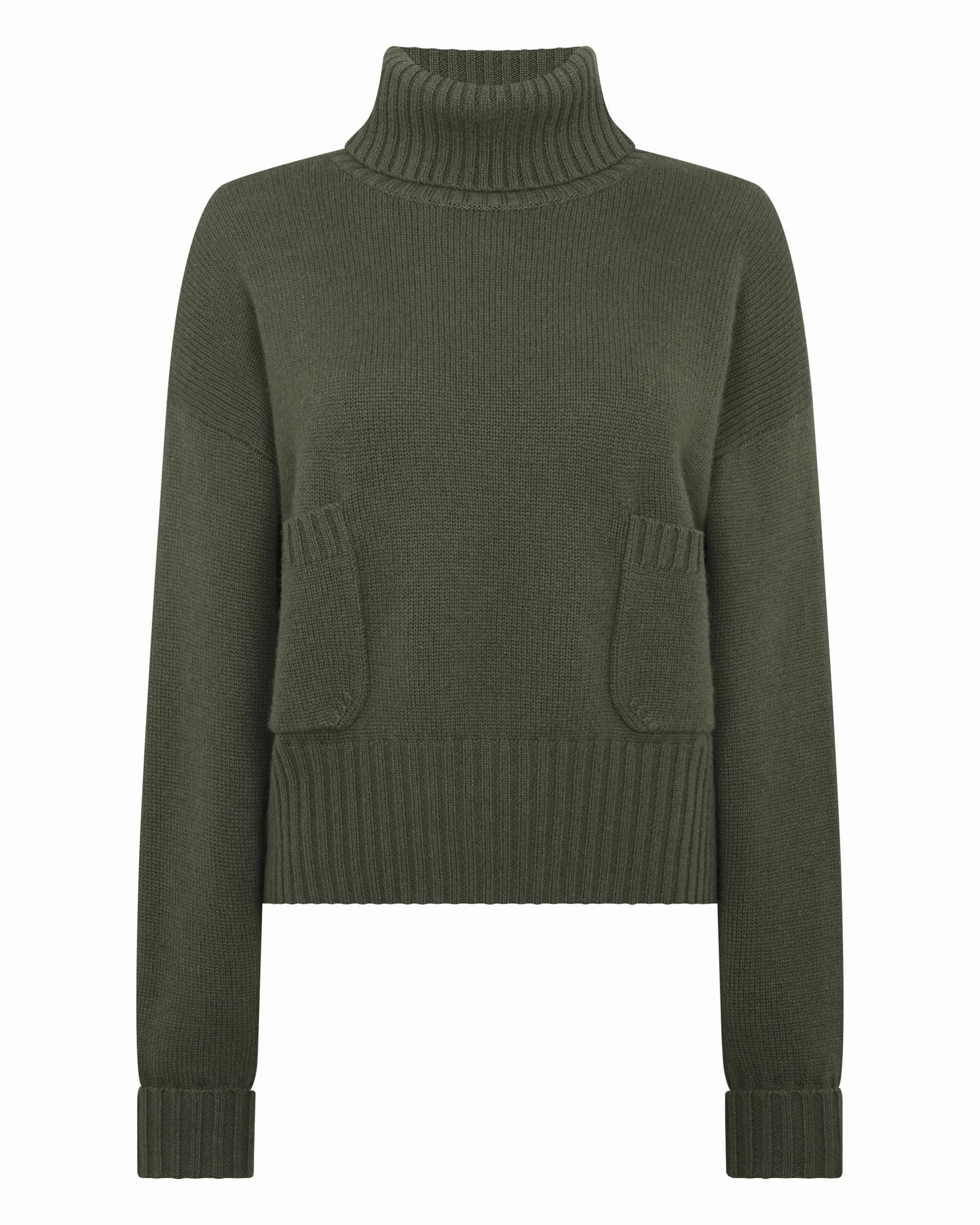 Women'S Cropped Roll Neck Cashmere Jumper Army Green Clearance Event Alert Save Today Event