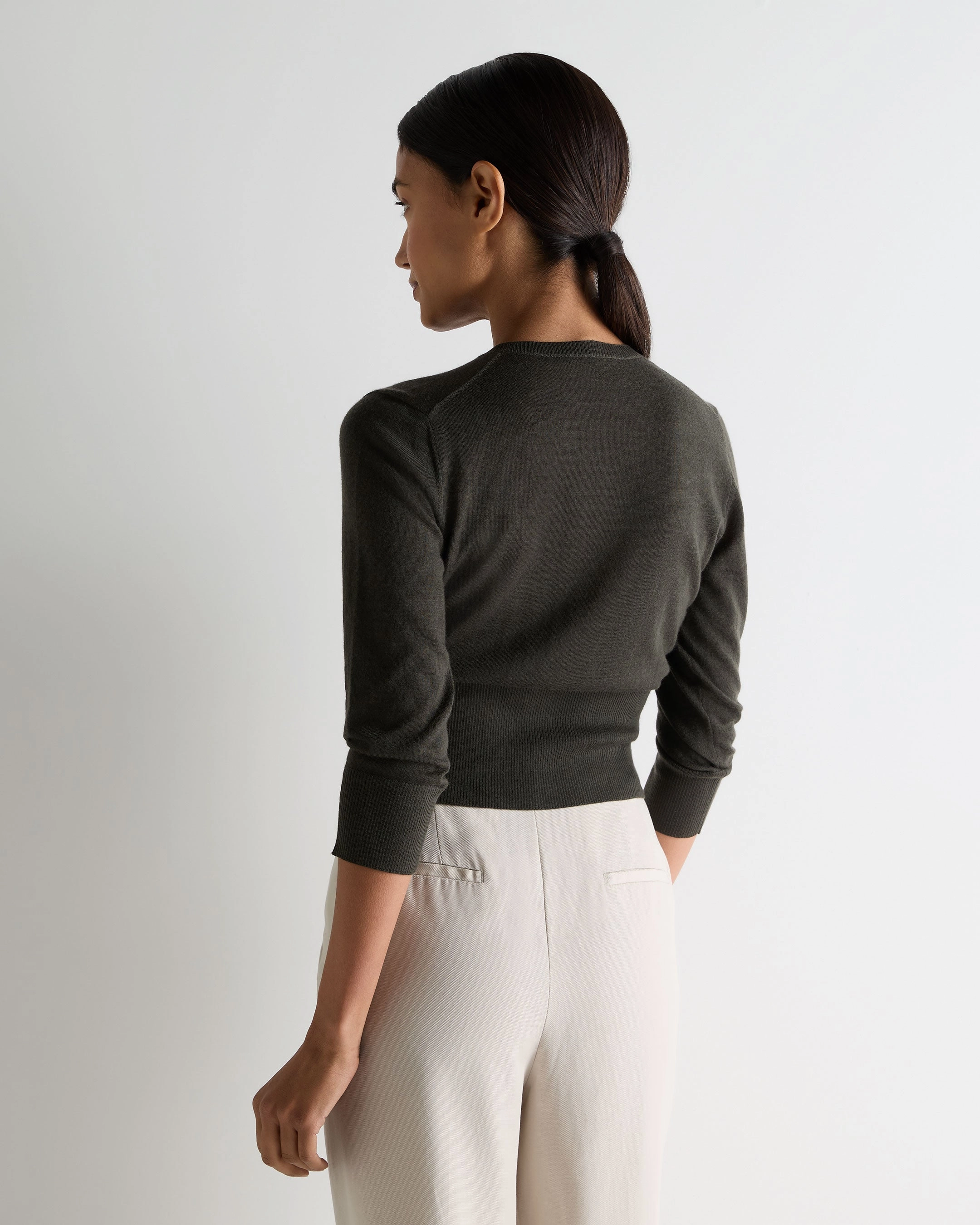 Women'S Darcie Superfine Cashmere Cropped Cardigan Arabica Khaki Green Save Today Only
